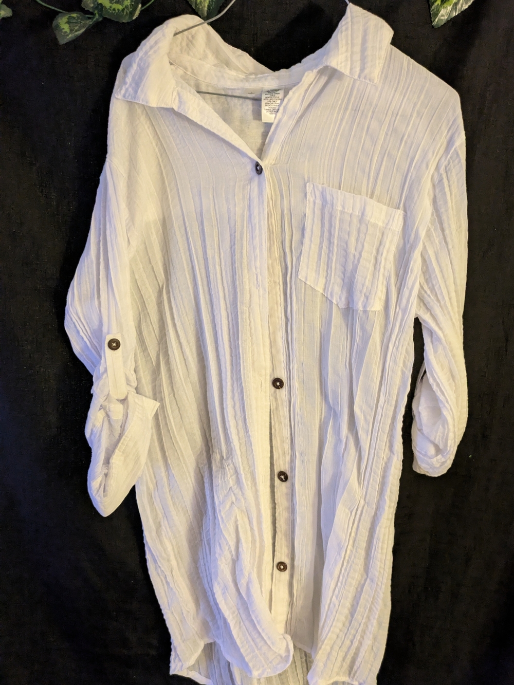 mundi White Textured Long Sleeve Button-Front Dress
